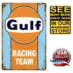 Metal Tin Sign • Petroliana • Gulf Racing Team • Ford GT 40 Sponsor • "8x12"